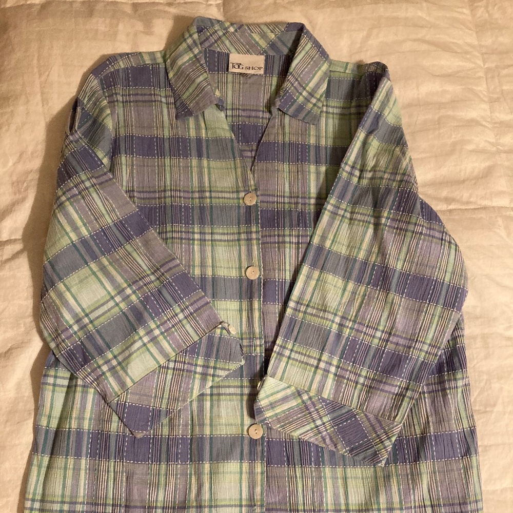 plaid button down top